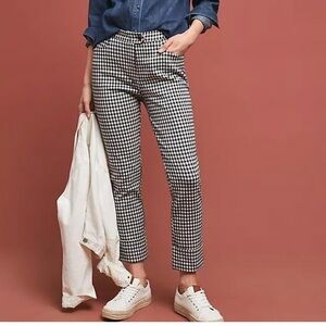 ANTHROPOLOGIE ESSENTIAL CROP FLARE GINGHAM PANTS